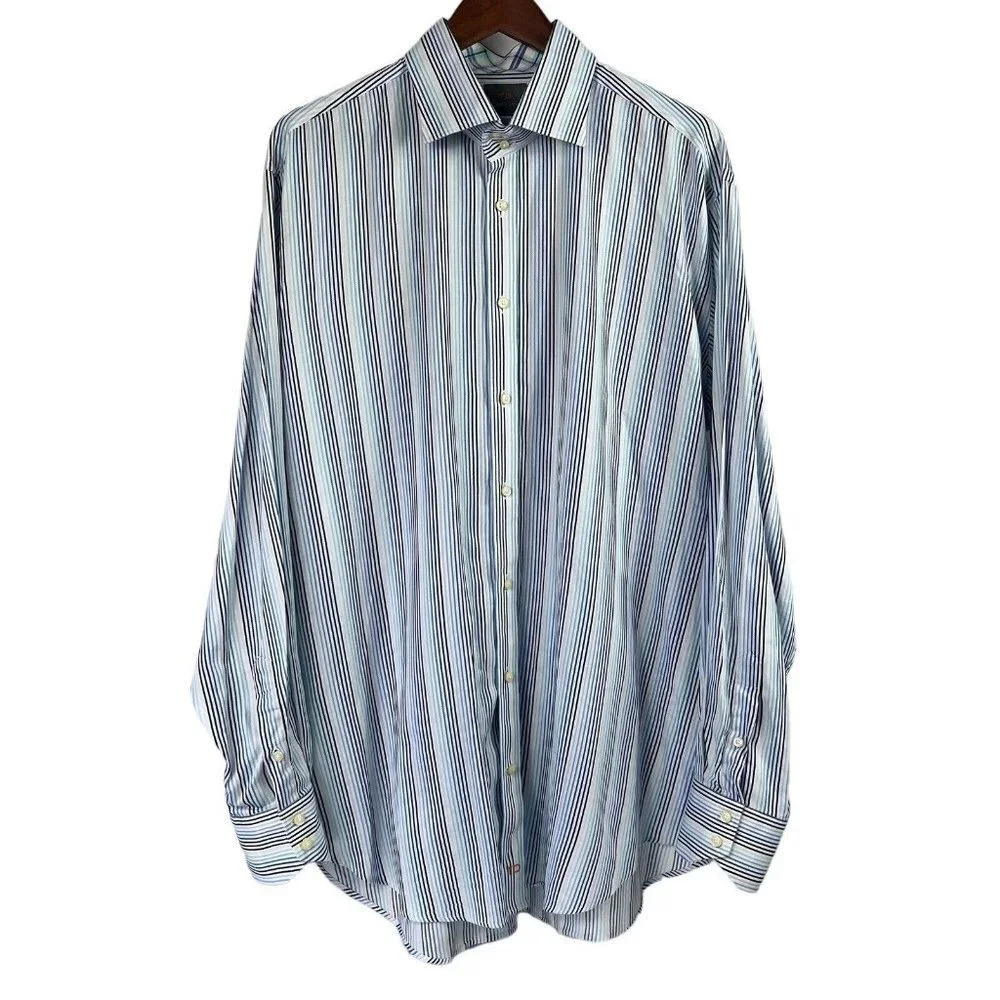 Thomas Dean TD Men's XXL Shirt Stripes Flip Cuff Multicolor Long Sleeve READ
